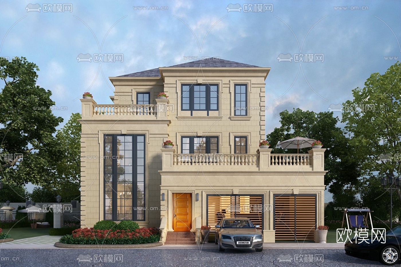 欧式独栋别墅外观3d模型下载