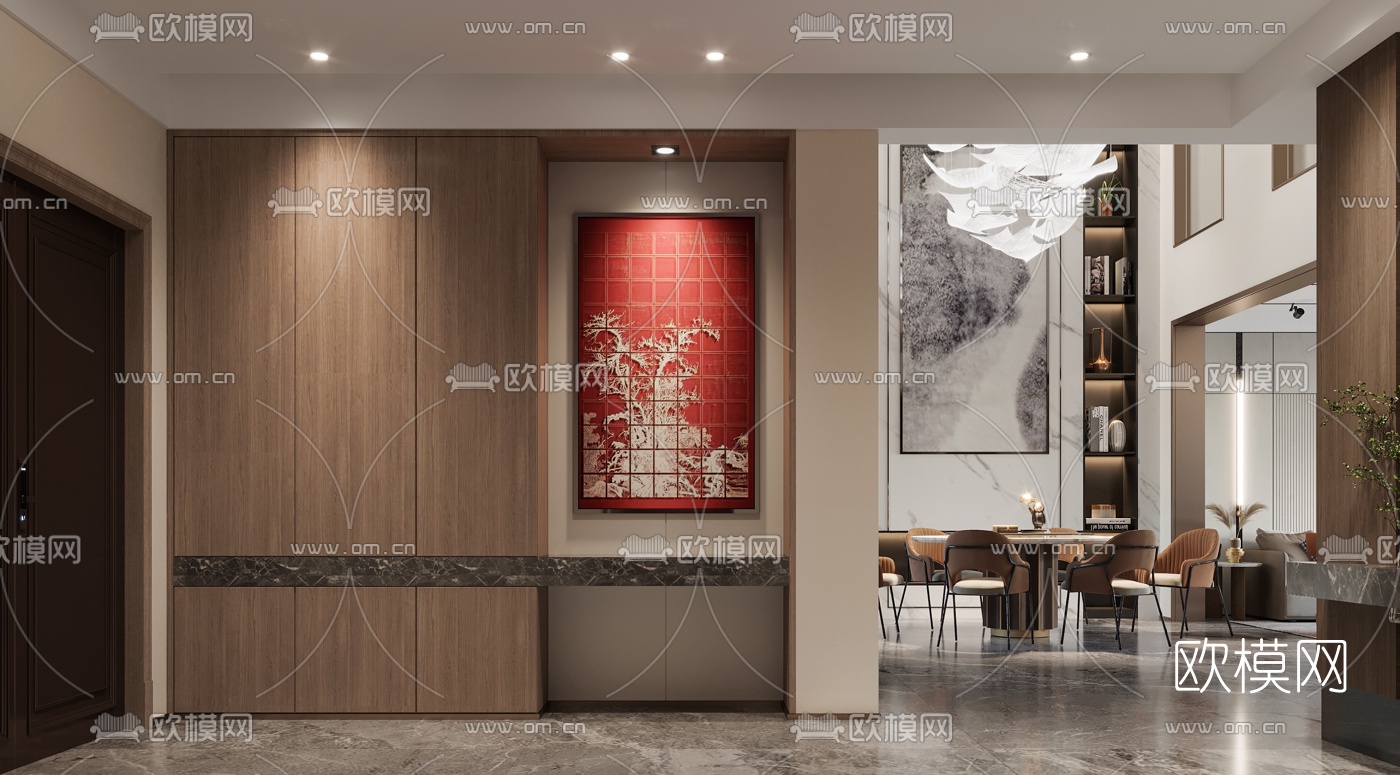 现代别墅客厅餐厅3d模型