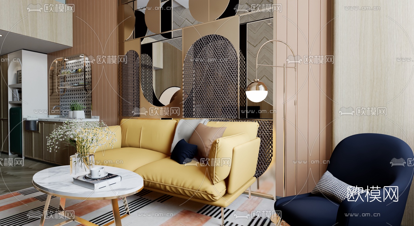 现代复式公寓su模型下载（渲染图1）