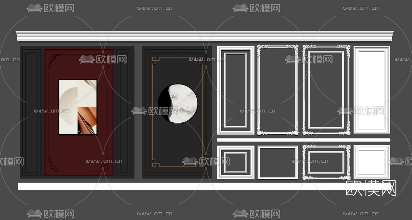 简欧石膏线条护墙板su模型
