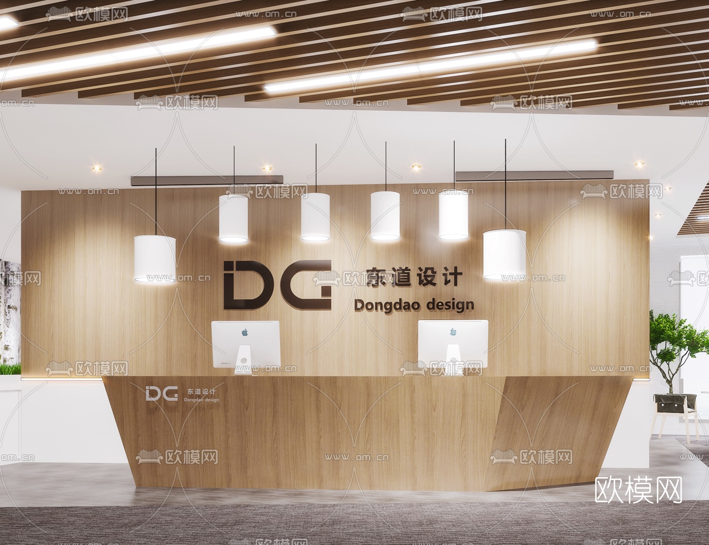 北欧办公室大堂前台3d模型下载（渲染图4）