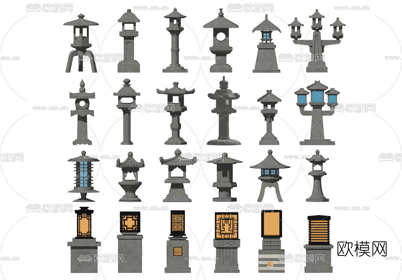 中式草坪景观庭院灯su模型下载（渲染图1）