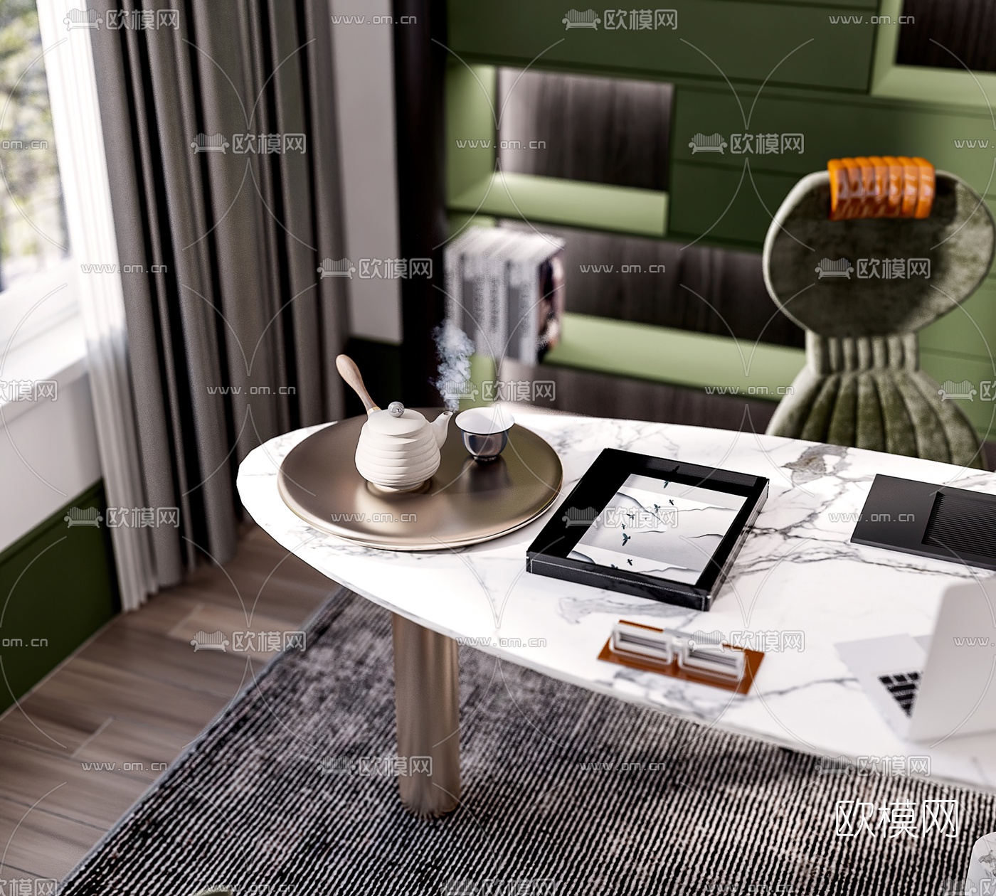 后现代书房3d模型下载（渲染图2）