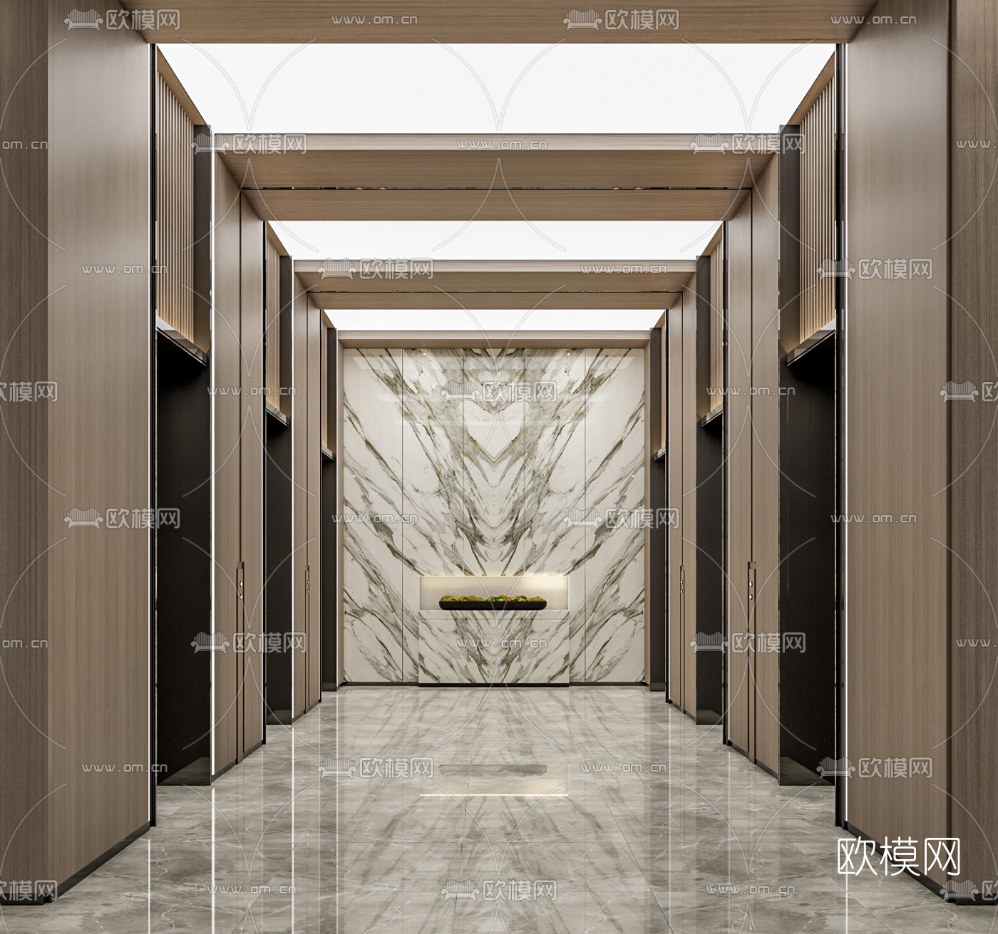 现代电梯走廊su模型下载（渲染图1）