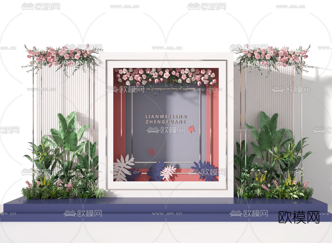 现代绿植花艺橱窗美陈3d模型