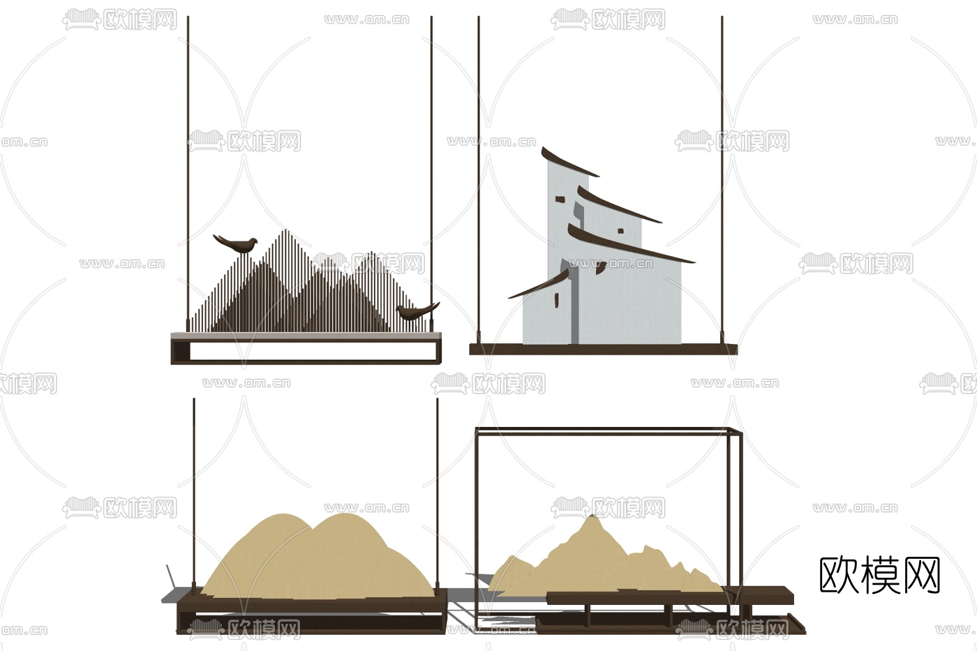 新中式吊灯su模型下载