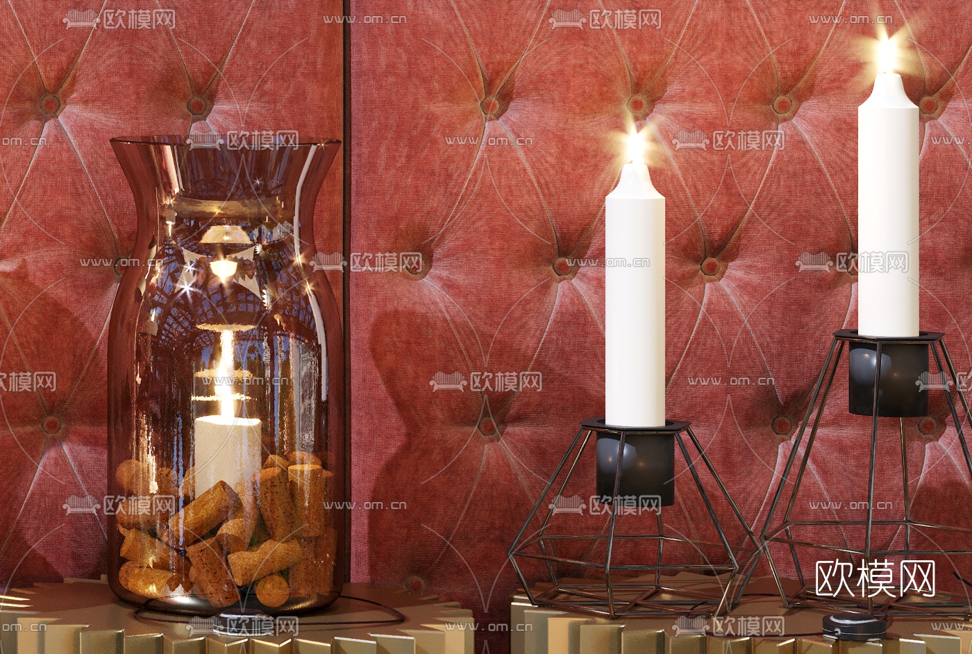 现代金属玻璃烛台灯3d模型下载（渲染图6）