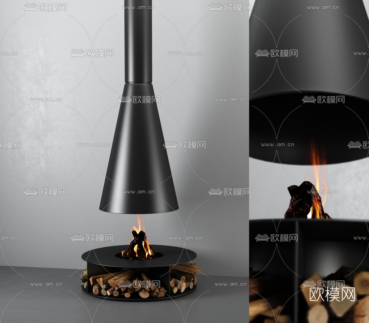 现代壁炉3d模型下载