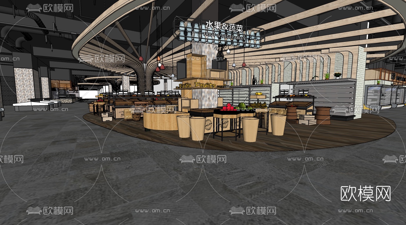 现代商场熟食区su模型