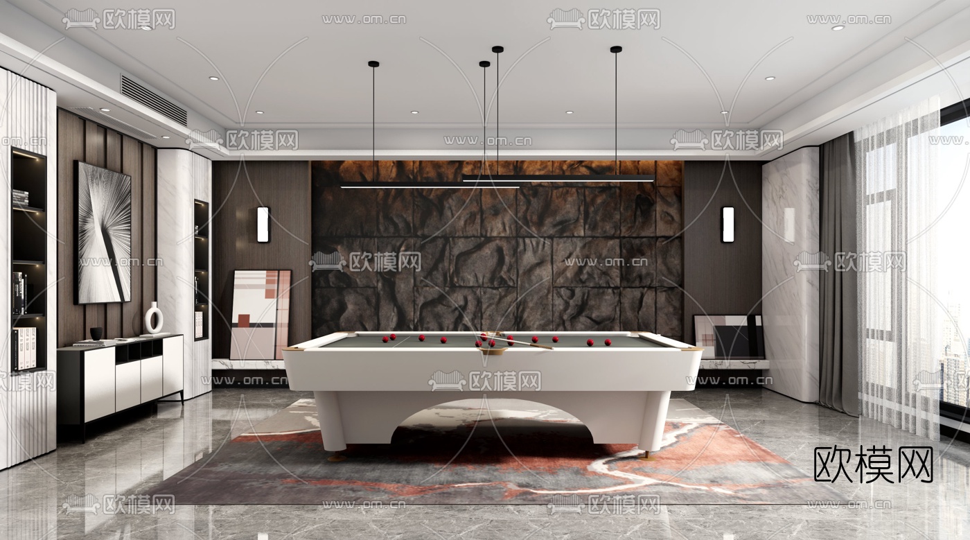 现代台球室su模型下载（渲染图1）