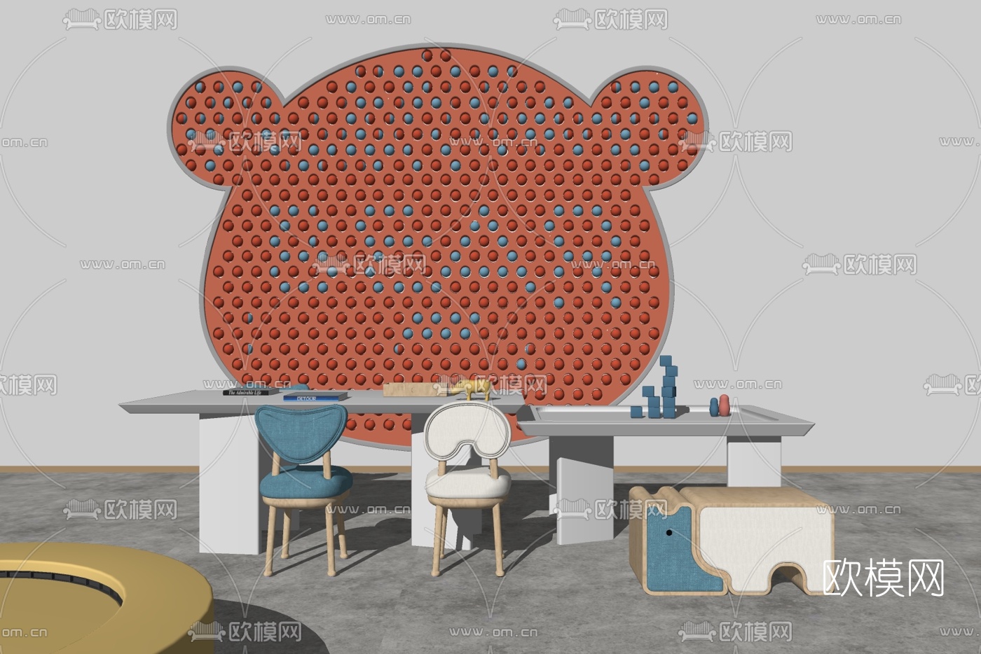 现代儿童桌椅su模型下载