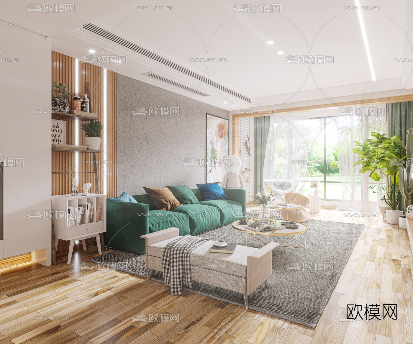 北欧简约客厅3d模型下载（渲染图1）