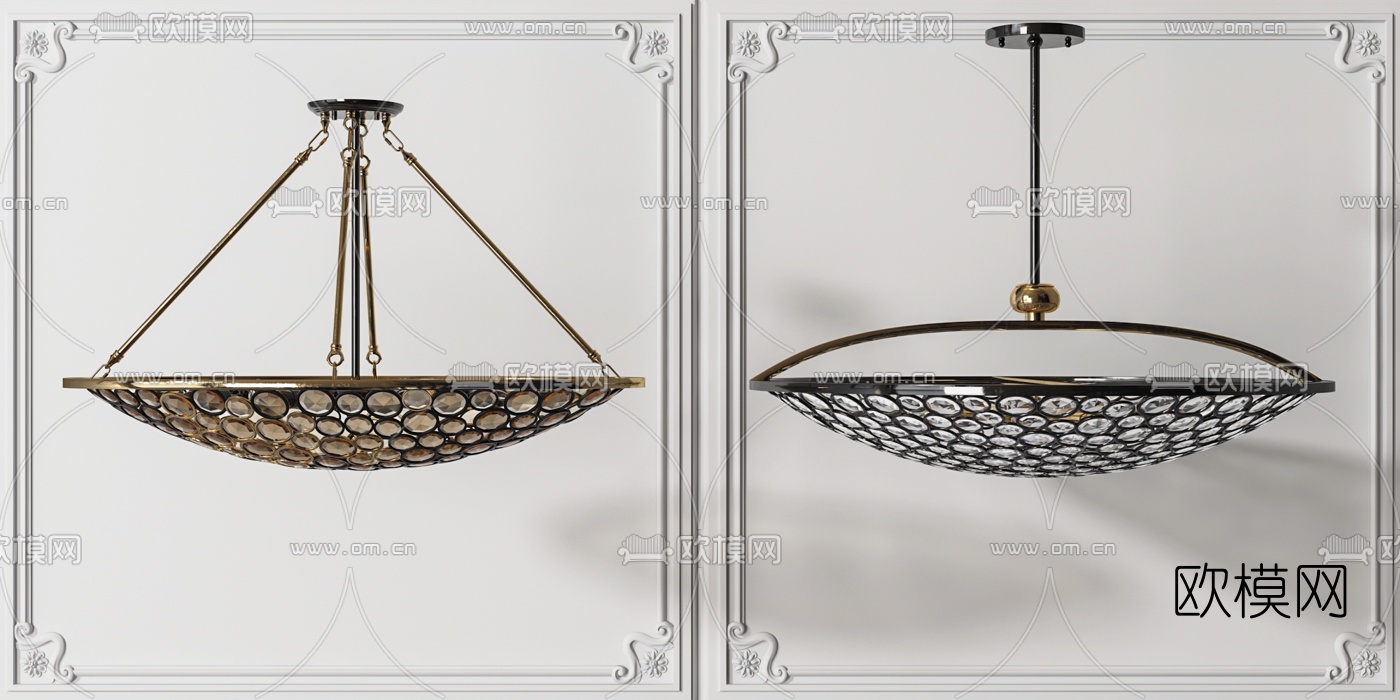 美式圆形玻璃吊灯3d模型下载（渲染图2）