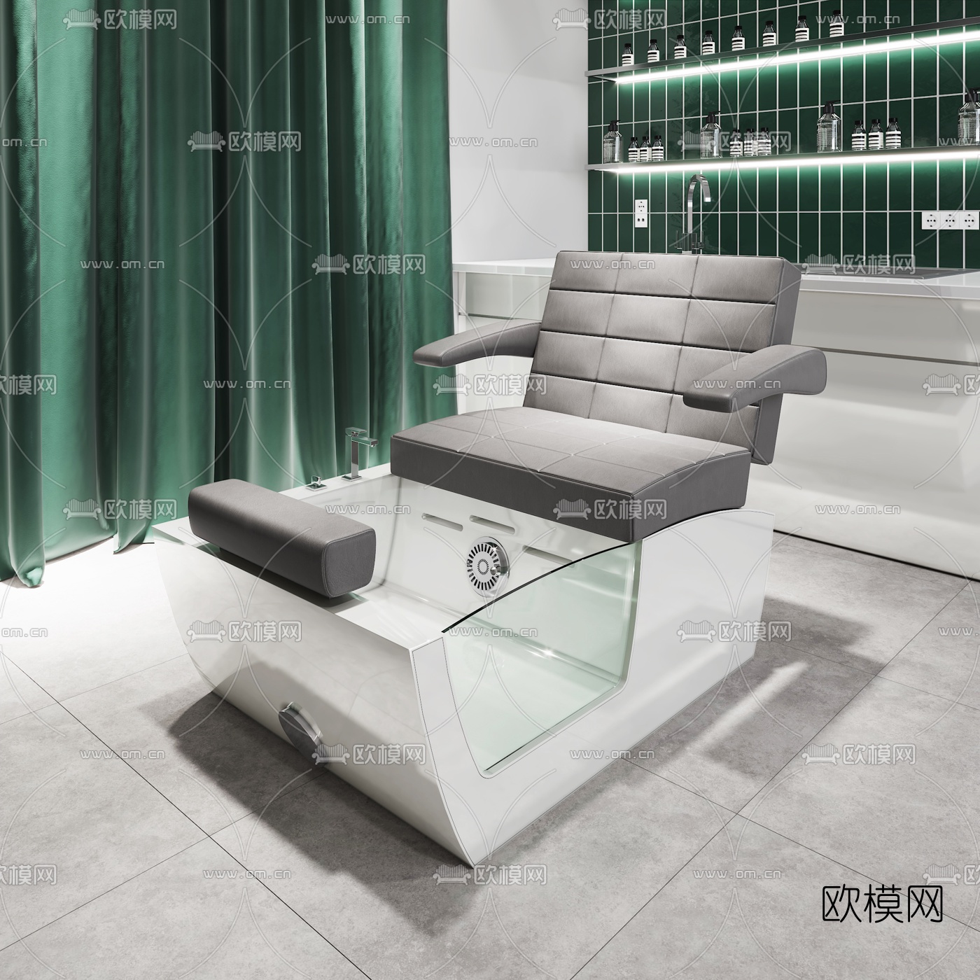 现代美容美发沐足椅3d模型下载（渲染图1）