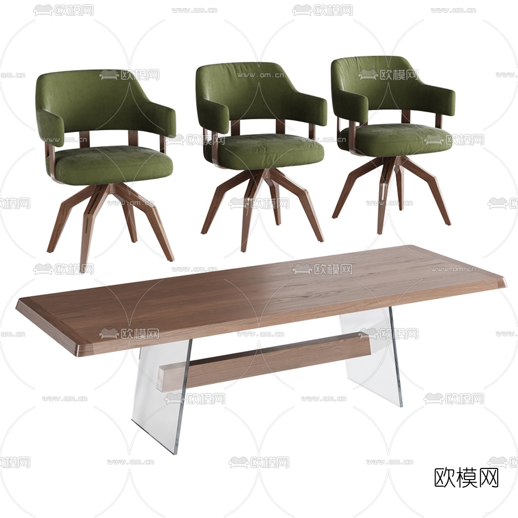 Natuzzi 现代方形餐桌布艺椅3d模型