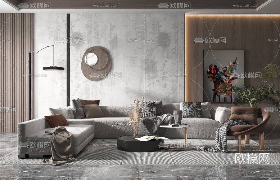 现代布艺沙发组合3d模型下载