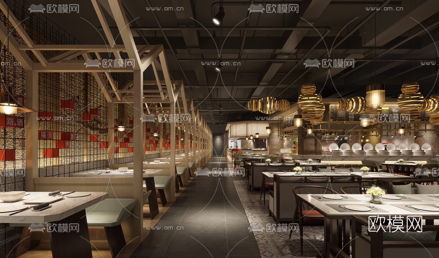 新中式自助餐厅3d模型