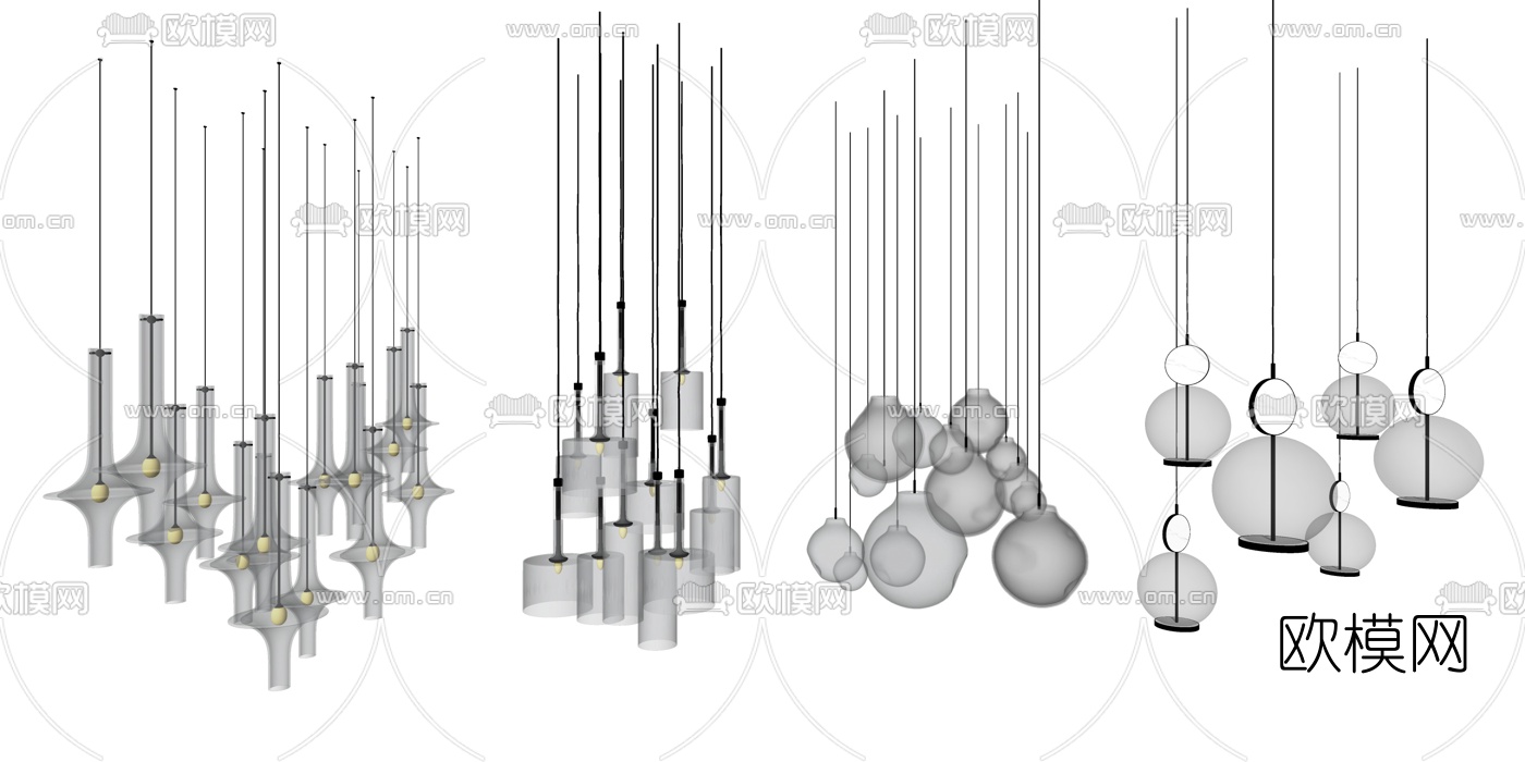 现代金属玻璃吊灯su模型
