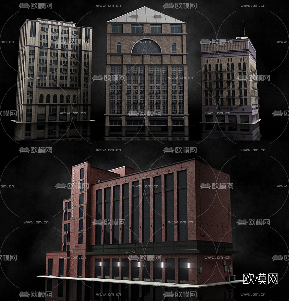 美式住宅楼房建筑构件3d模型下载（渲染图2）