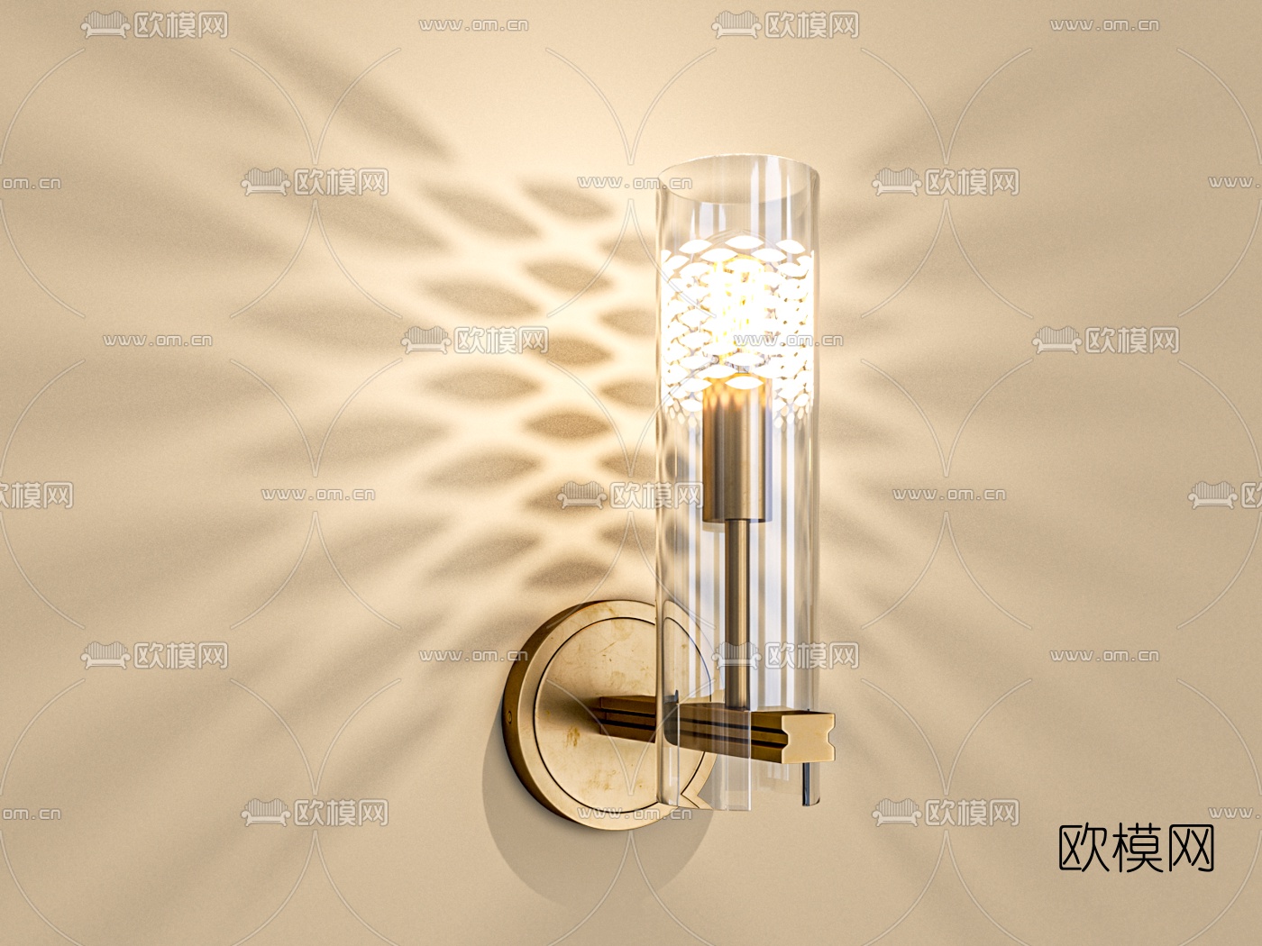 现代金属玻璃壁灯3d模型下载（渲染图2）