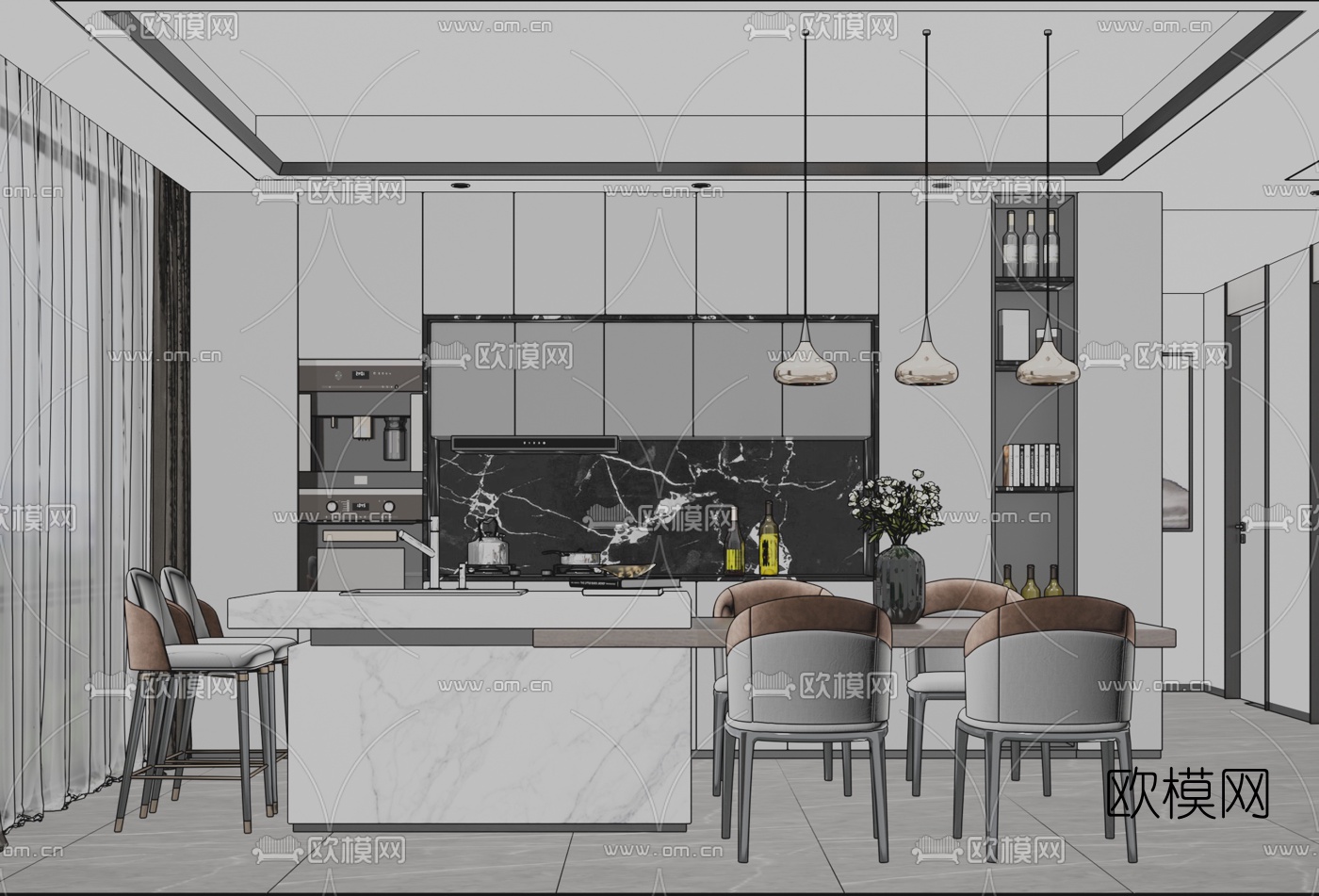 现代餐厅su模型下载（渲染图2）