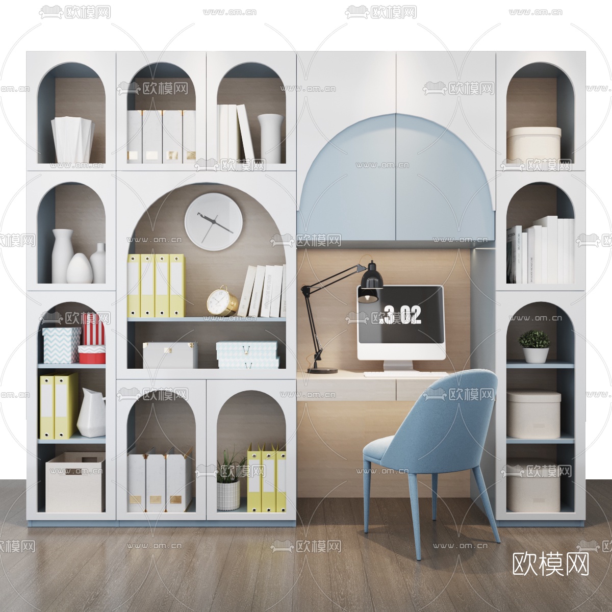 北欧儿童书桌书柜3d模型下载（渲染图5）