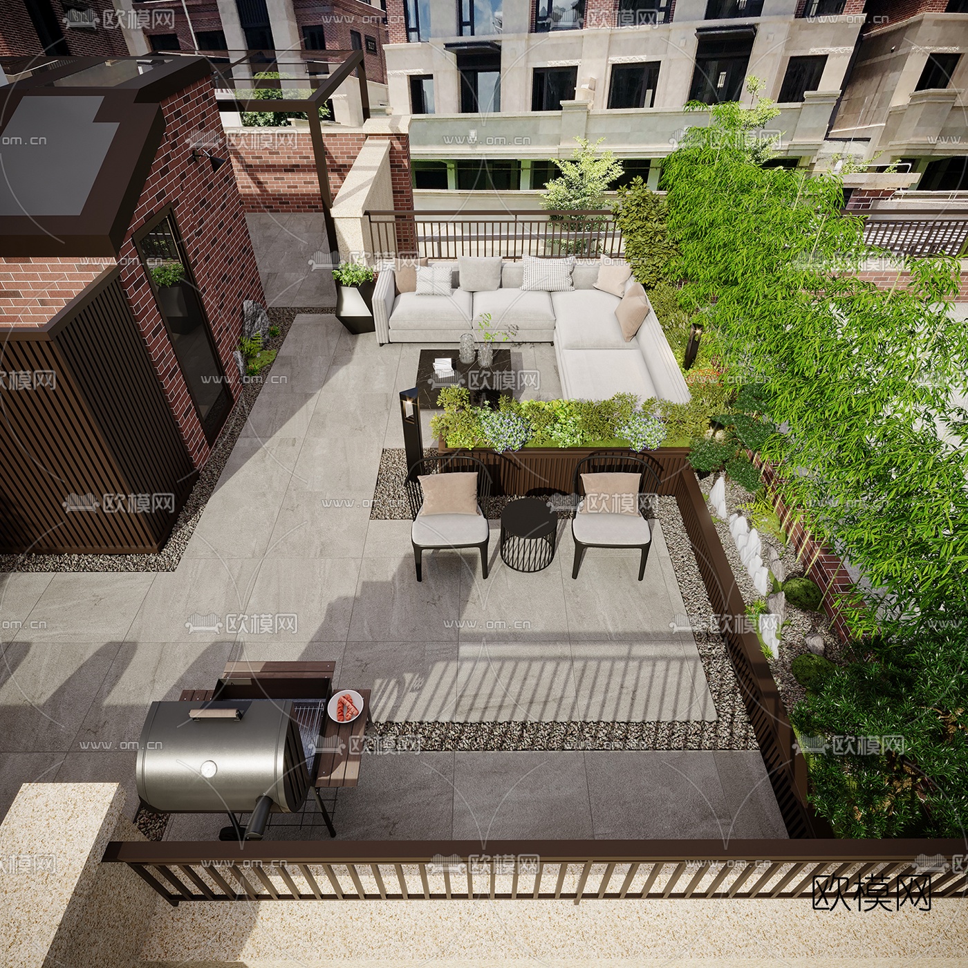 北欧楼顶露天阳台花园3d模型下载（渲染图2）