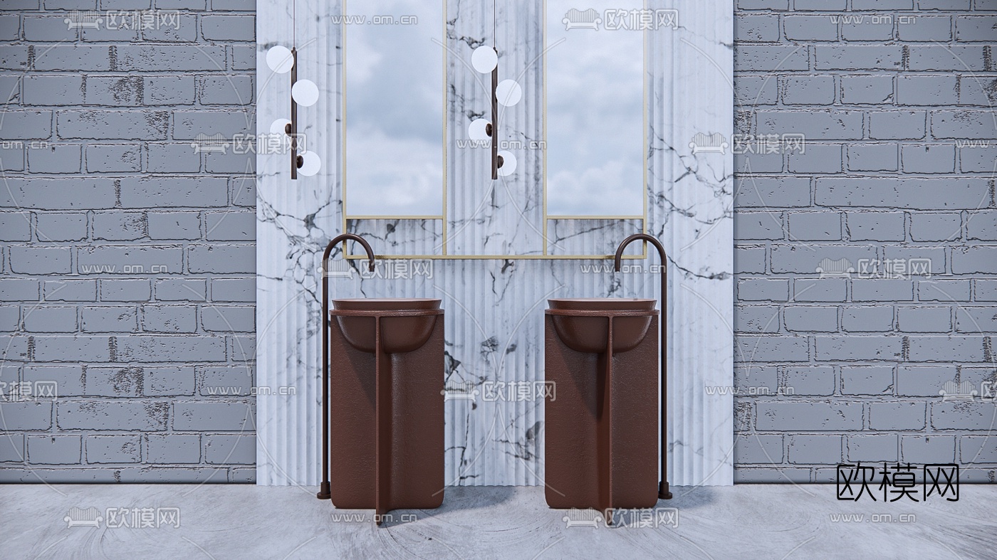 现代轻奢洗手台su模型下载（渲染图1）