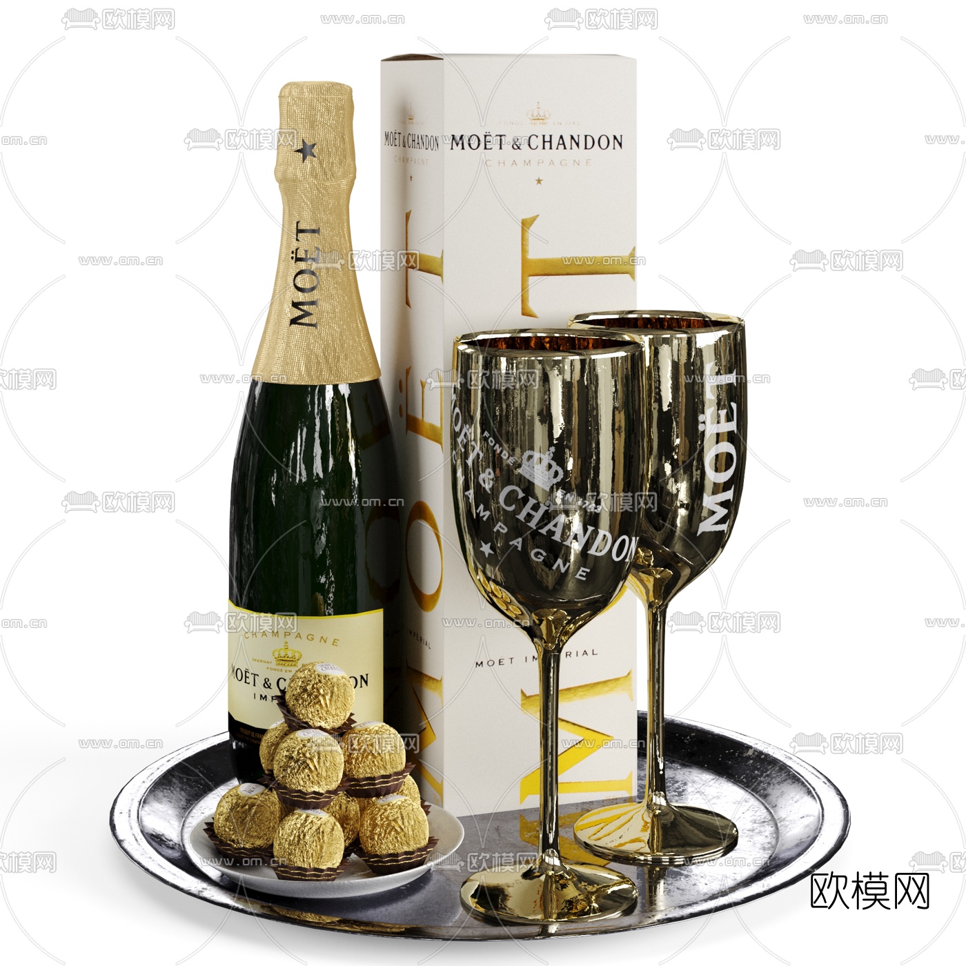 现代酒杯香槟3d模型下载