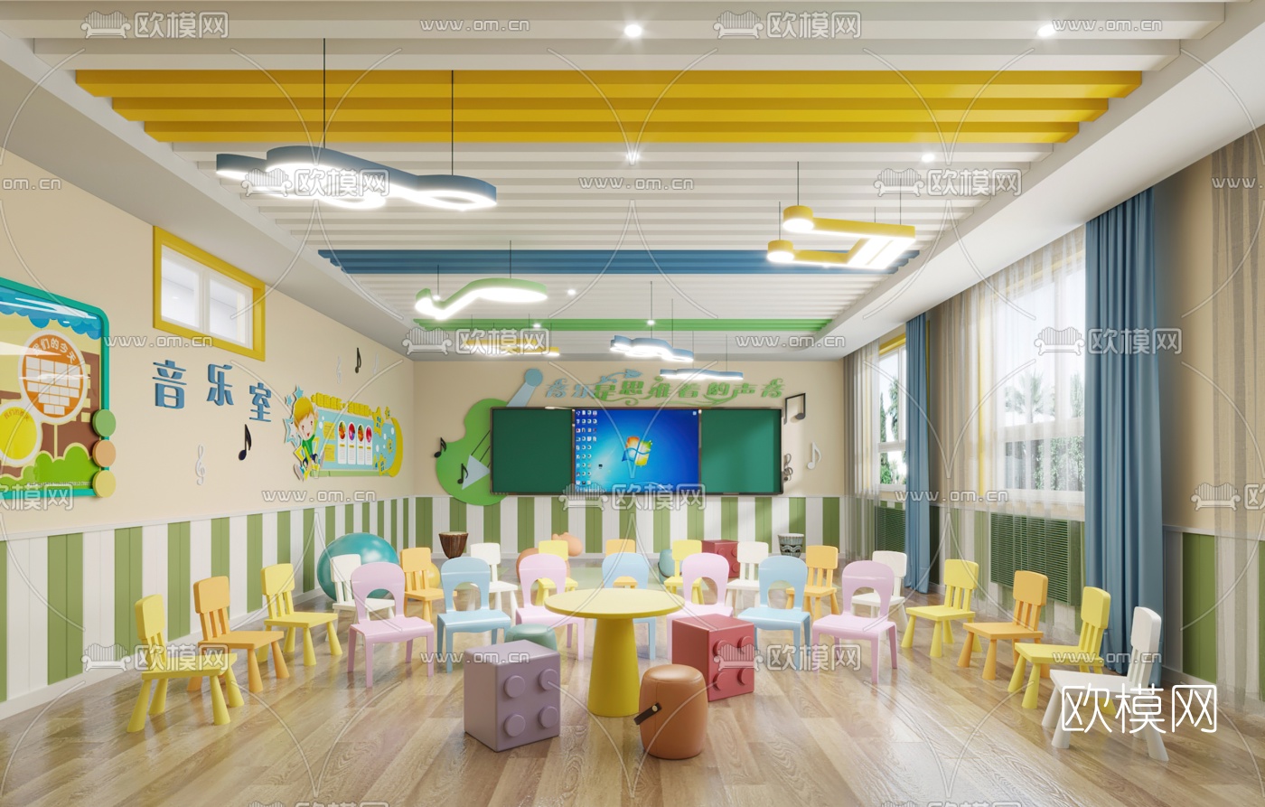 现代幼儿园音乐教室3d模型下载（渲染图2）