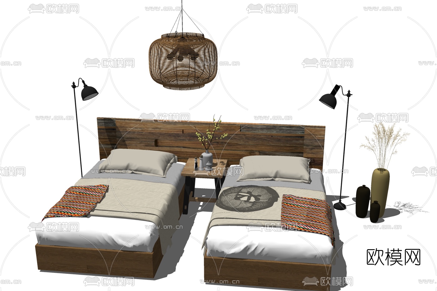 现代布艺单人床su模型下载