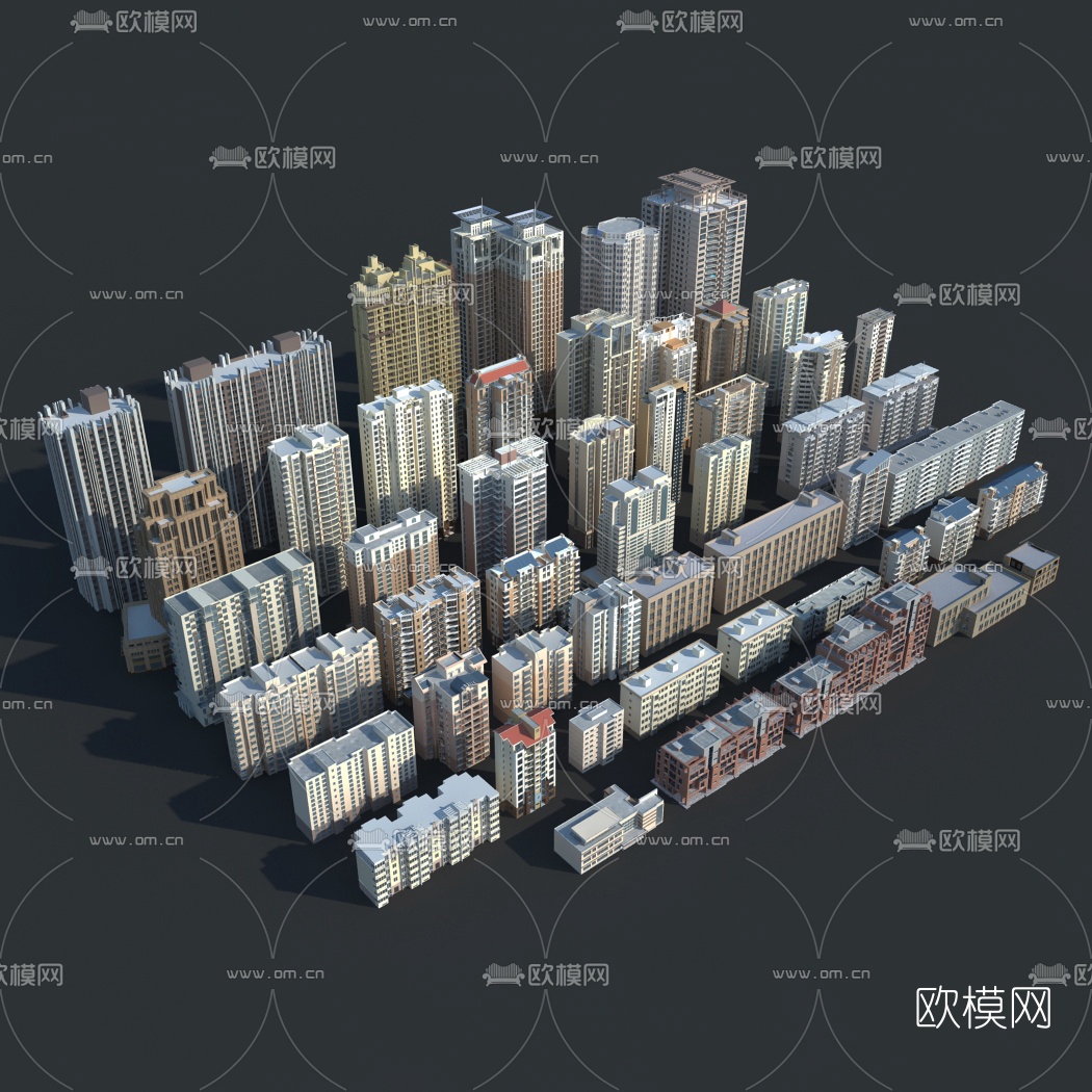 现代高楼建筑构件3d模型下载（渲染图1）