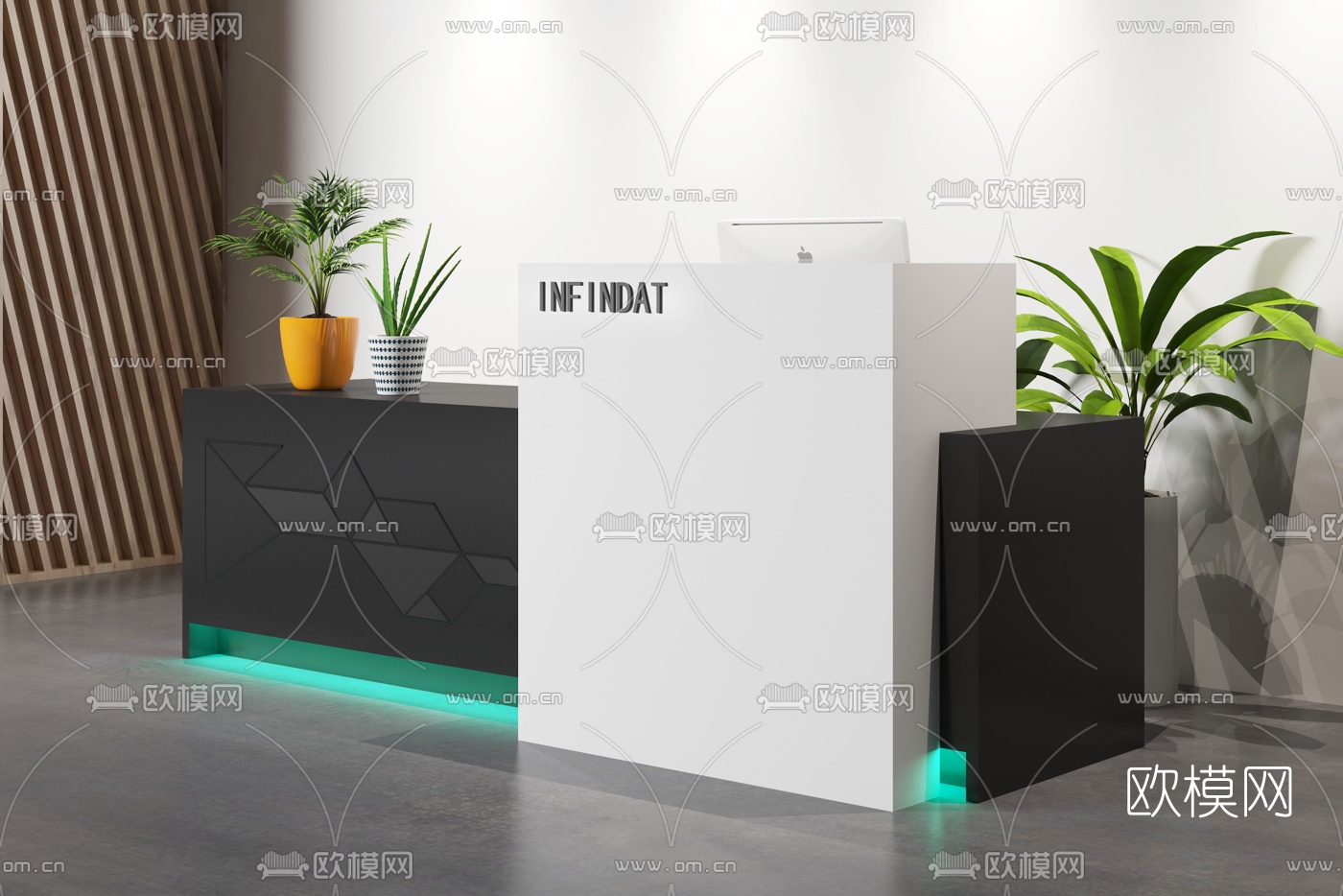 现代简约办公接待台3d模型下载（渲染图2）