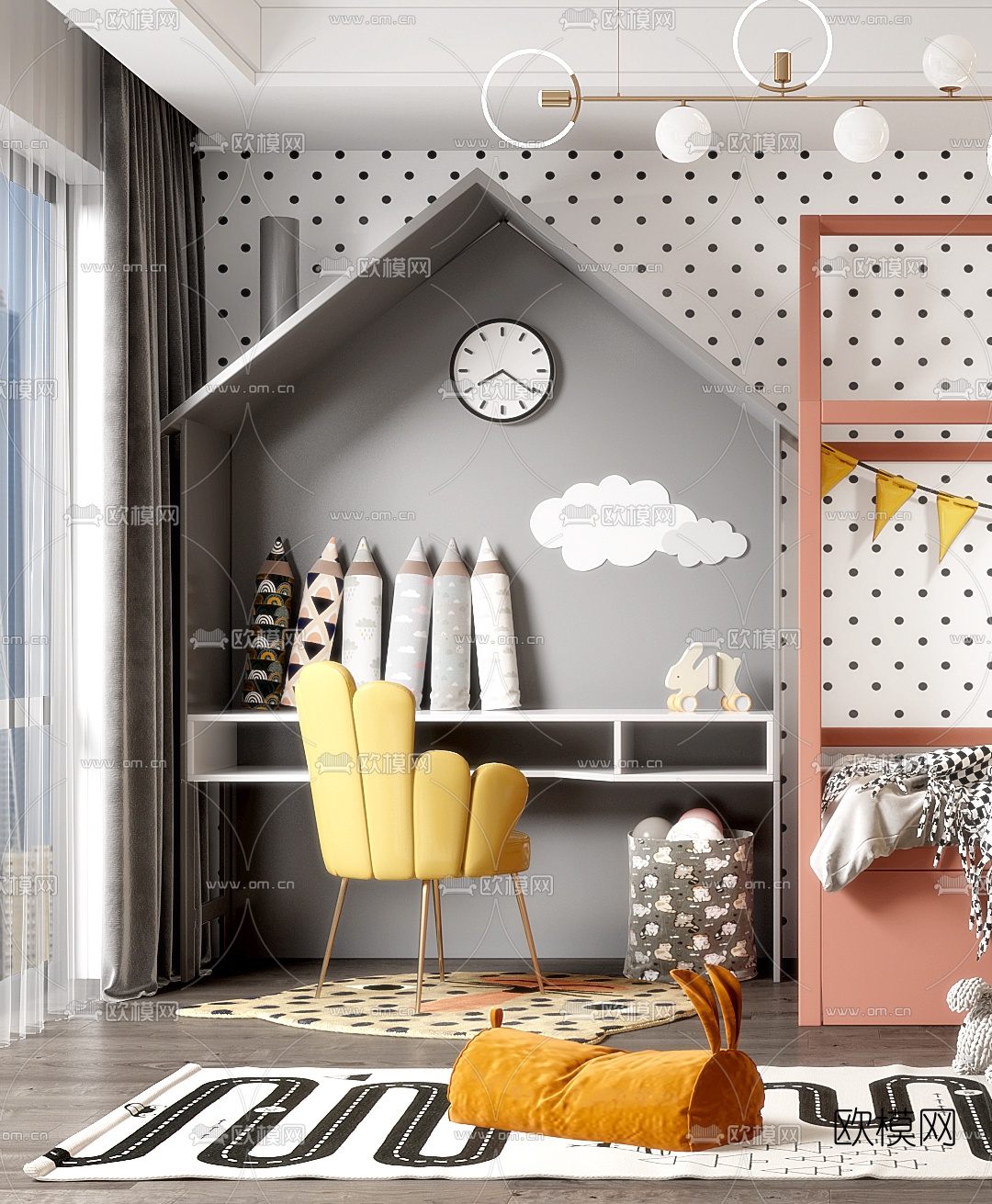 北欧儿童房卧室3d模型下载（渲染图2）