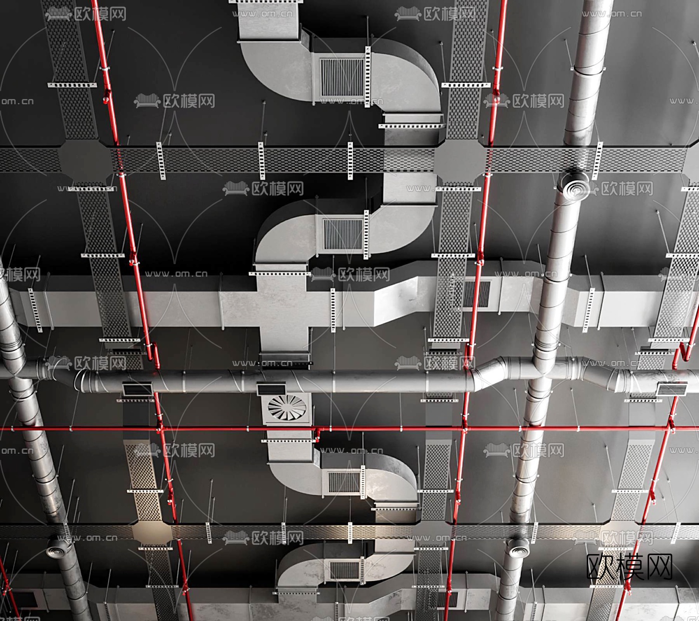 工业风通风管道吊顶3d模型