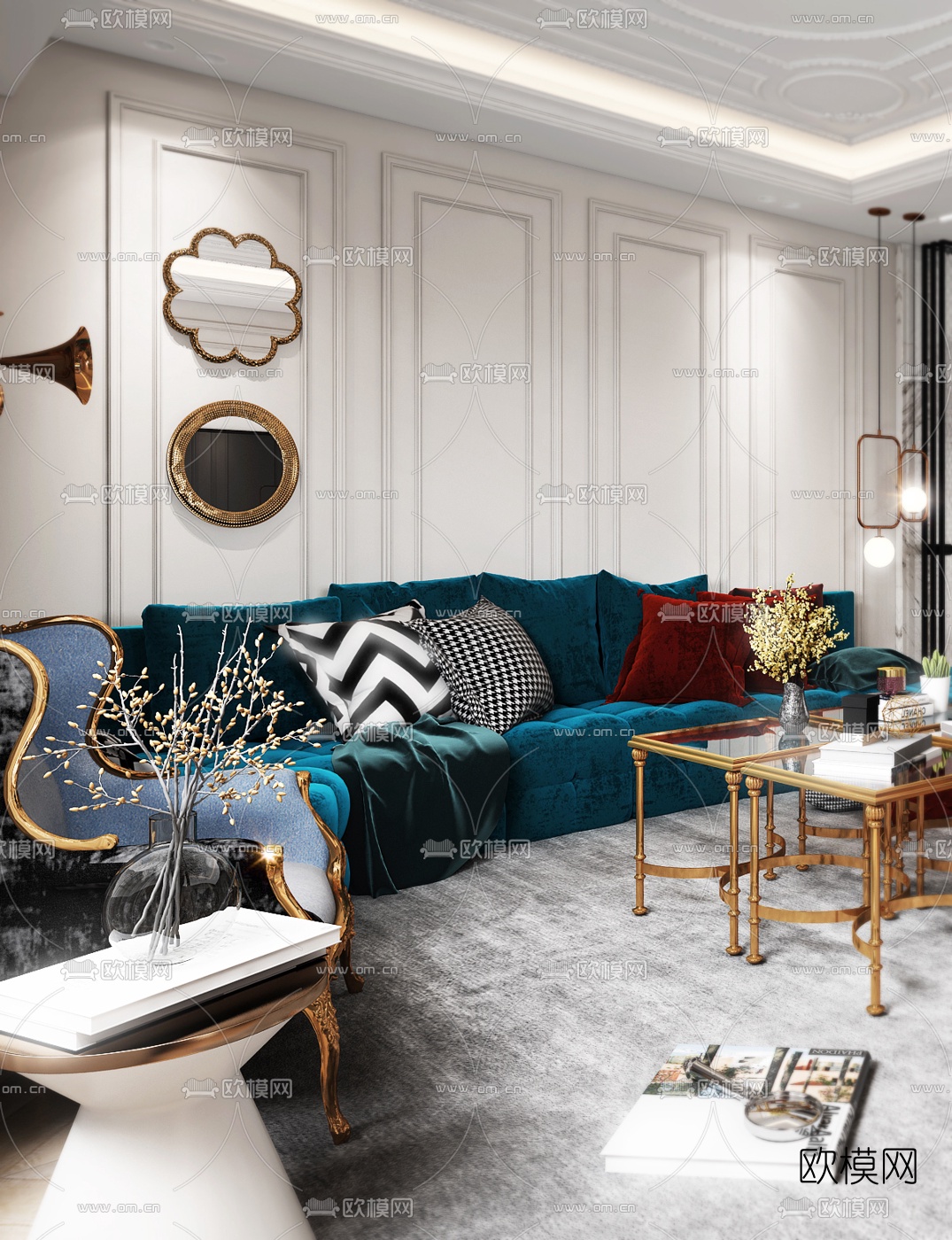 后现代客厅餐厅3d模型下载（渲染图5）