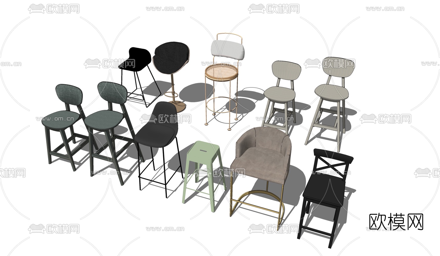 现代吧椅组合su模型下载