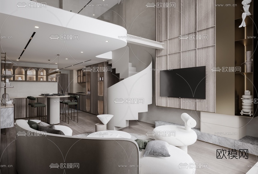 现代复式公寓3d模型下载(渲染图3)