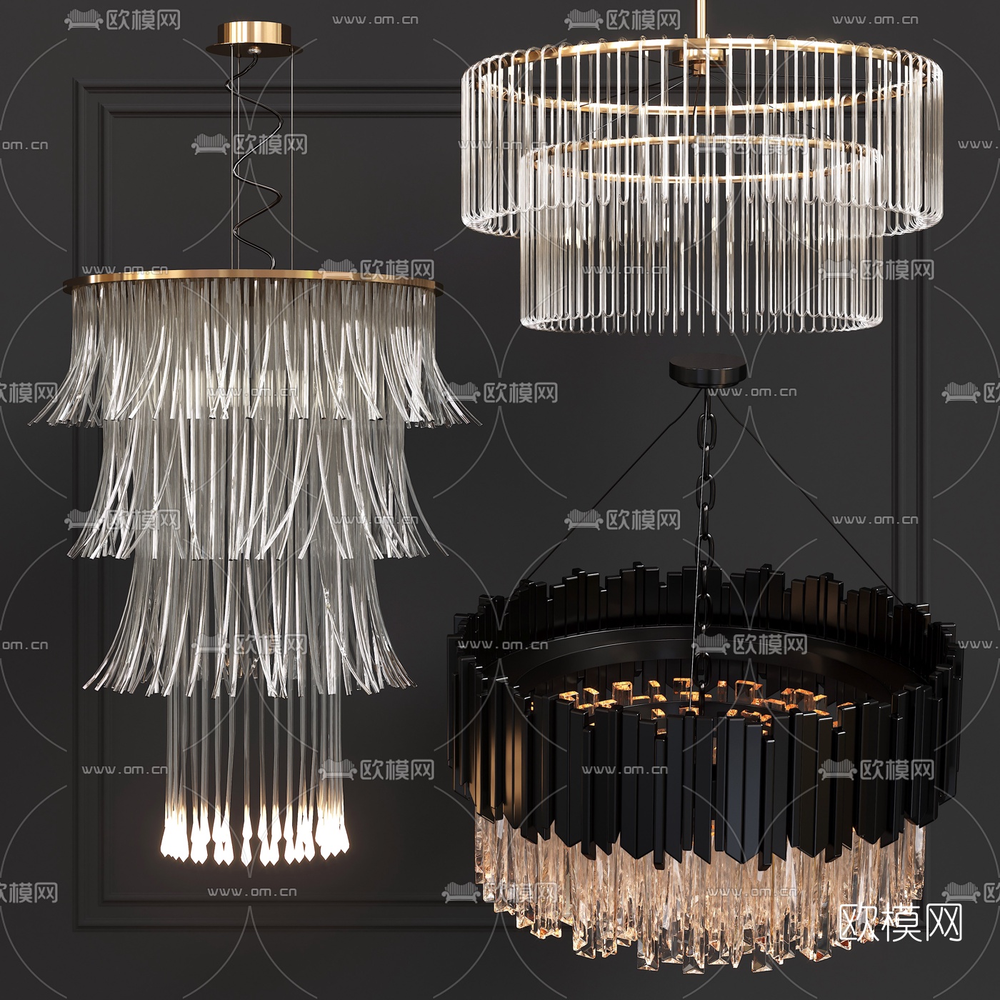 现代轻奢金属水晶吊灯3d模型下载