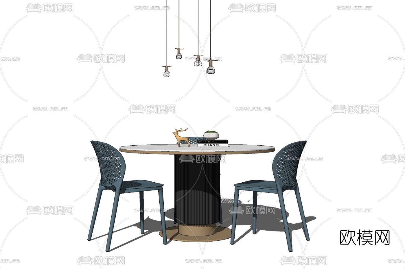 北欧轻奢餐桌椅su模型