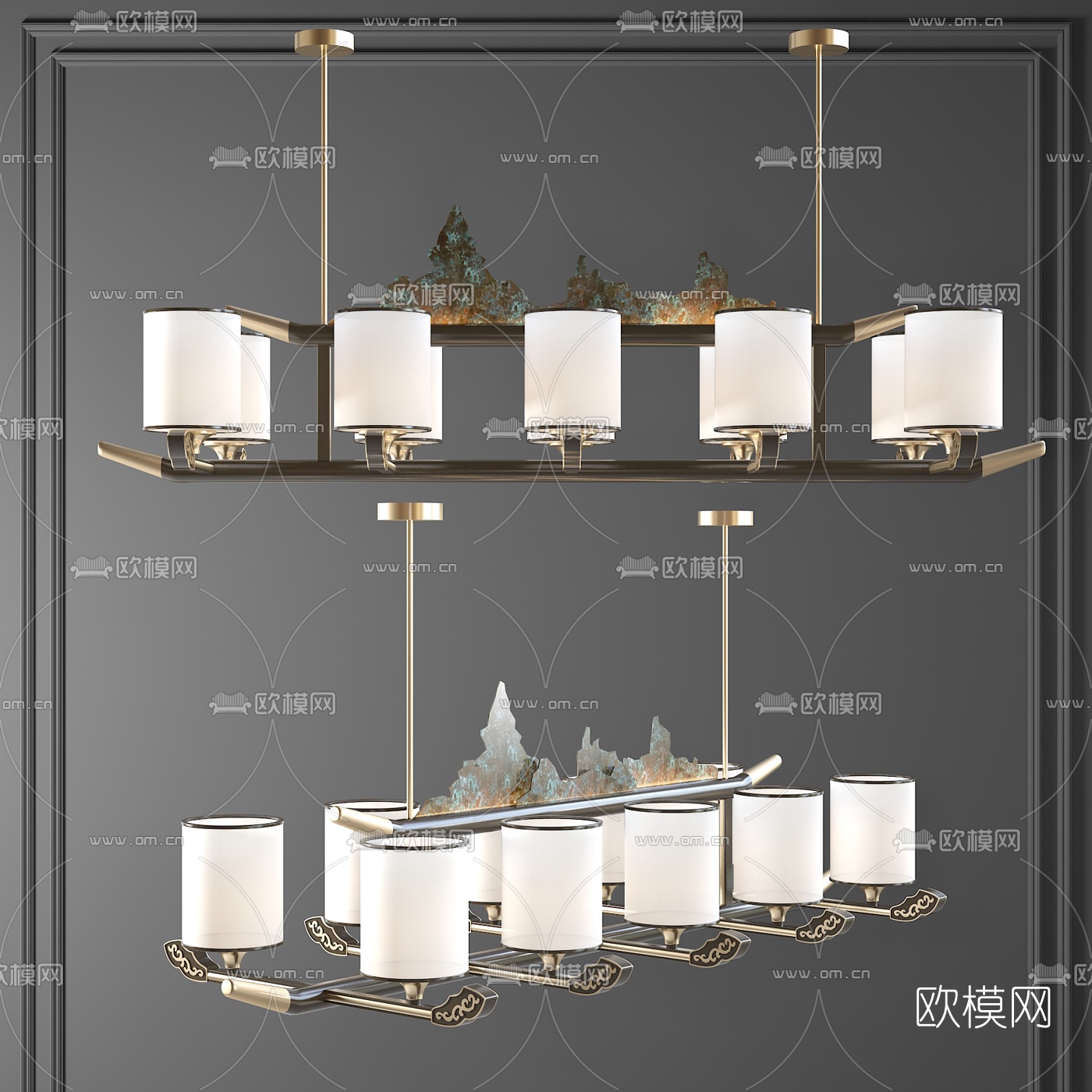 新中式轻奢多头吊灯3d模型