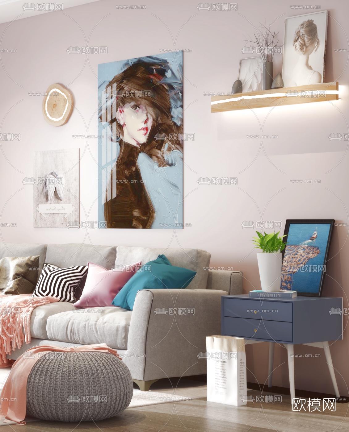 北欧时尚客厅3d模型下载（渲染图2）