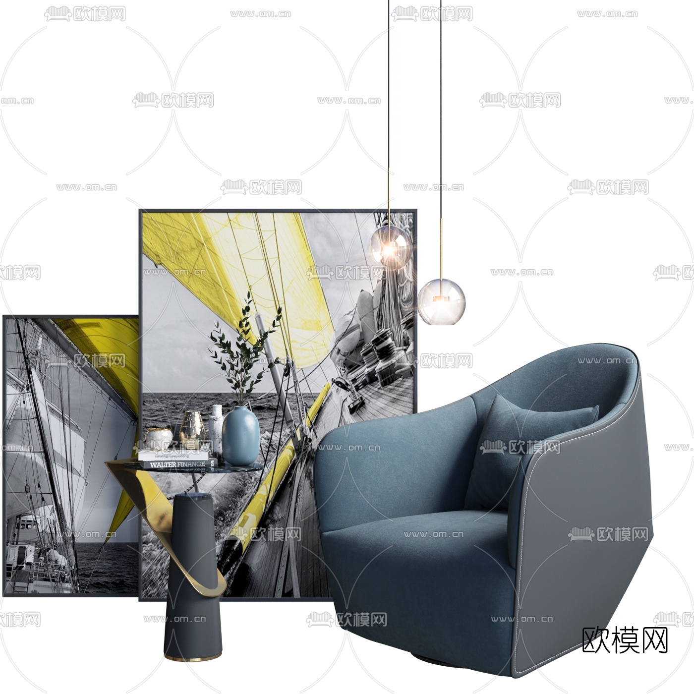 现代绒布休闲沙发边几3d模型