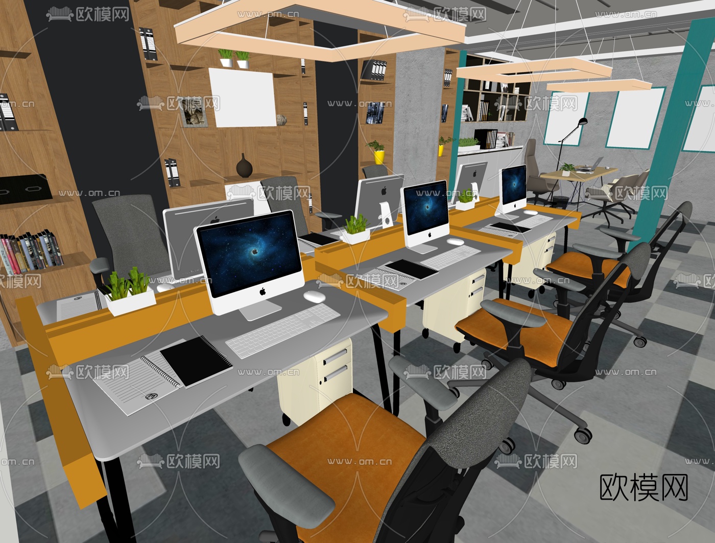 现代卡座办公室su模型下载（渲染图2）