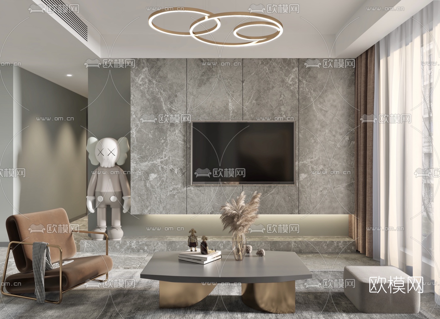 北欧简约客厅餐厅3d模型下载（渲染图2）