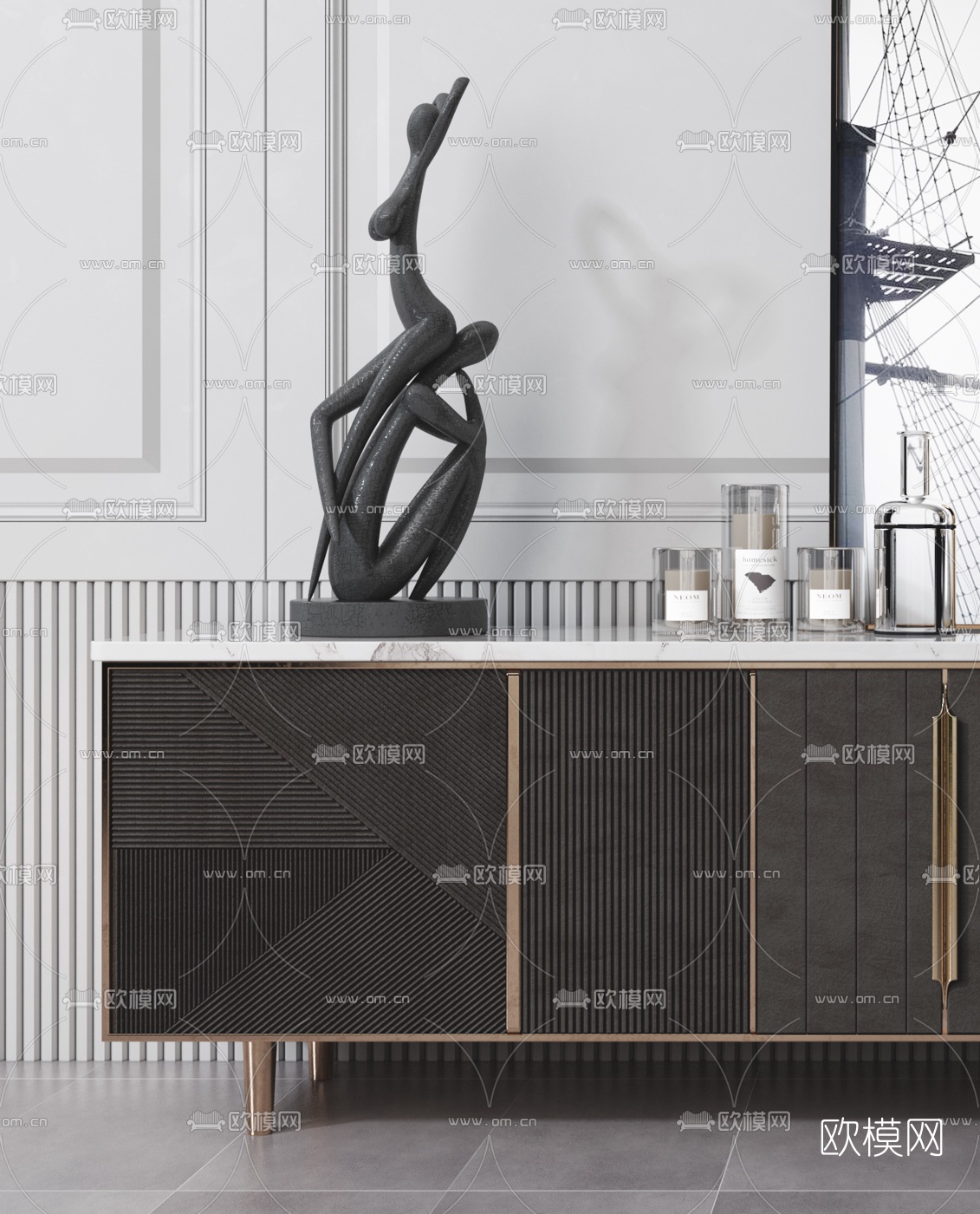 现代大理石电视柜3d模型下载（渲染图2）