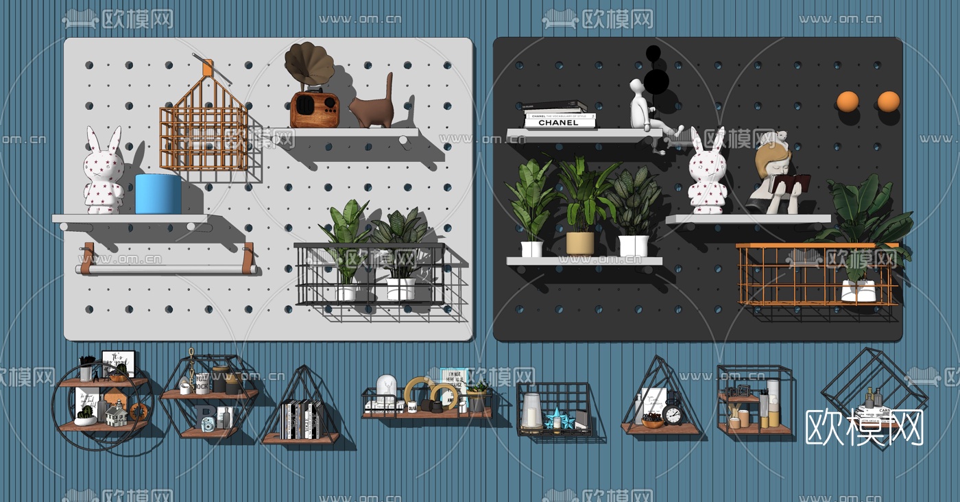 现代壁挂置物架su模型下载