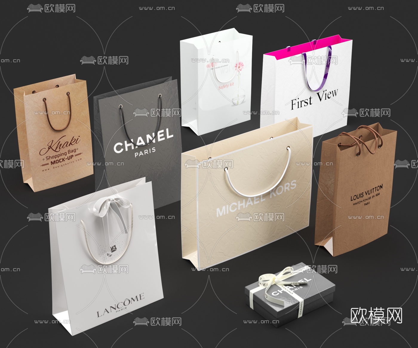 现代名牌购物袋3d模型下载（渲染图1）