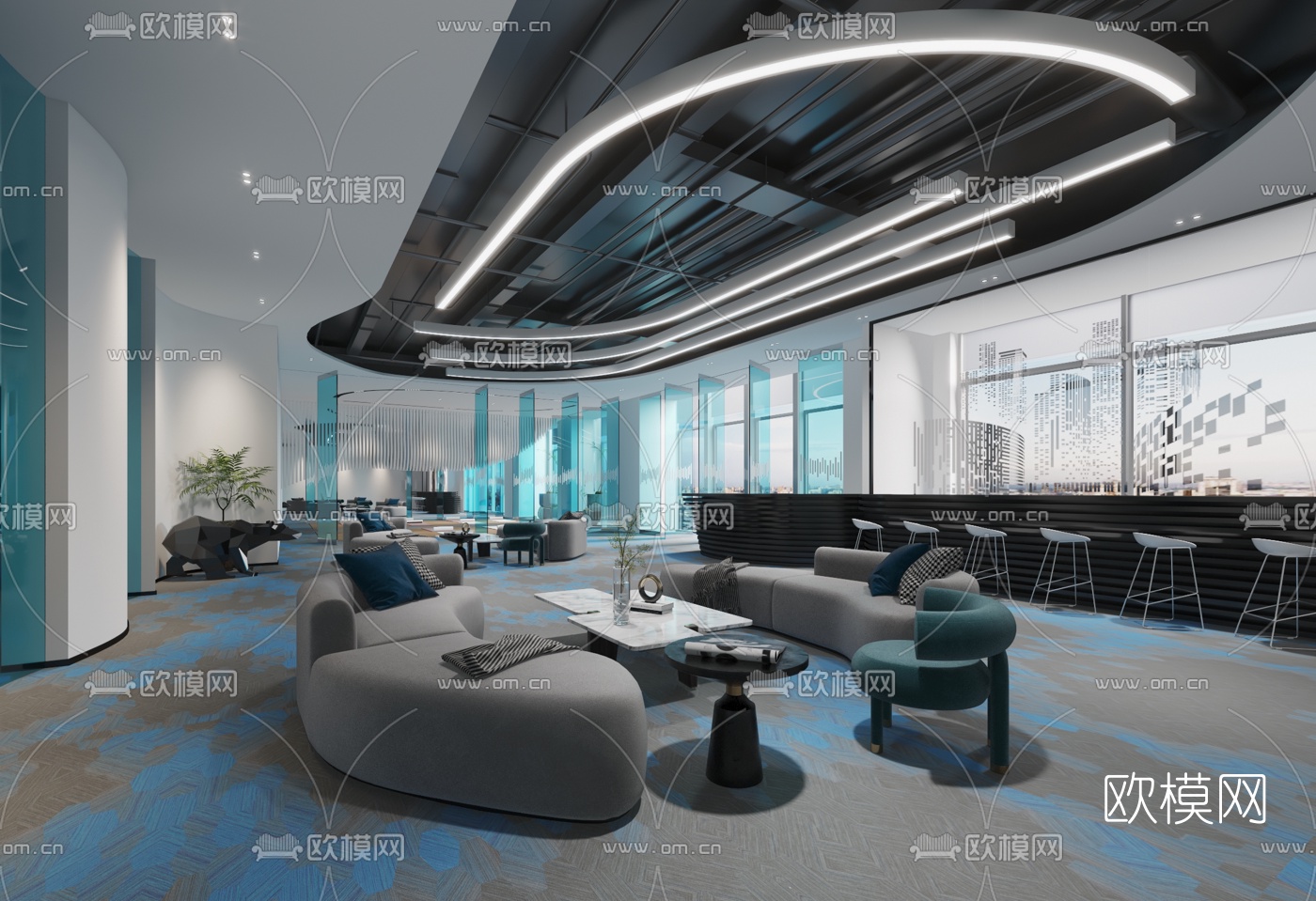 现代办公室休息区3d模型