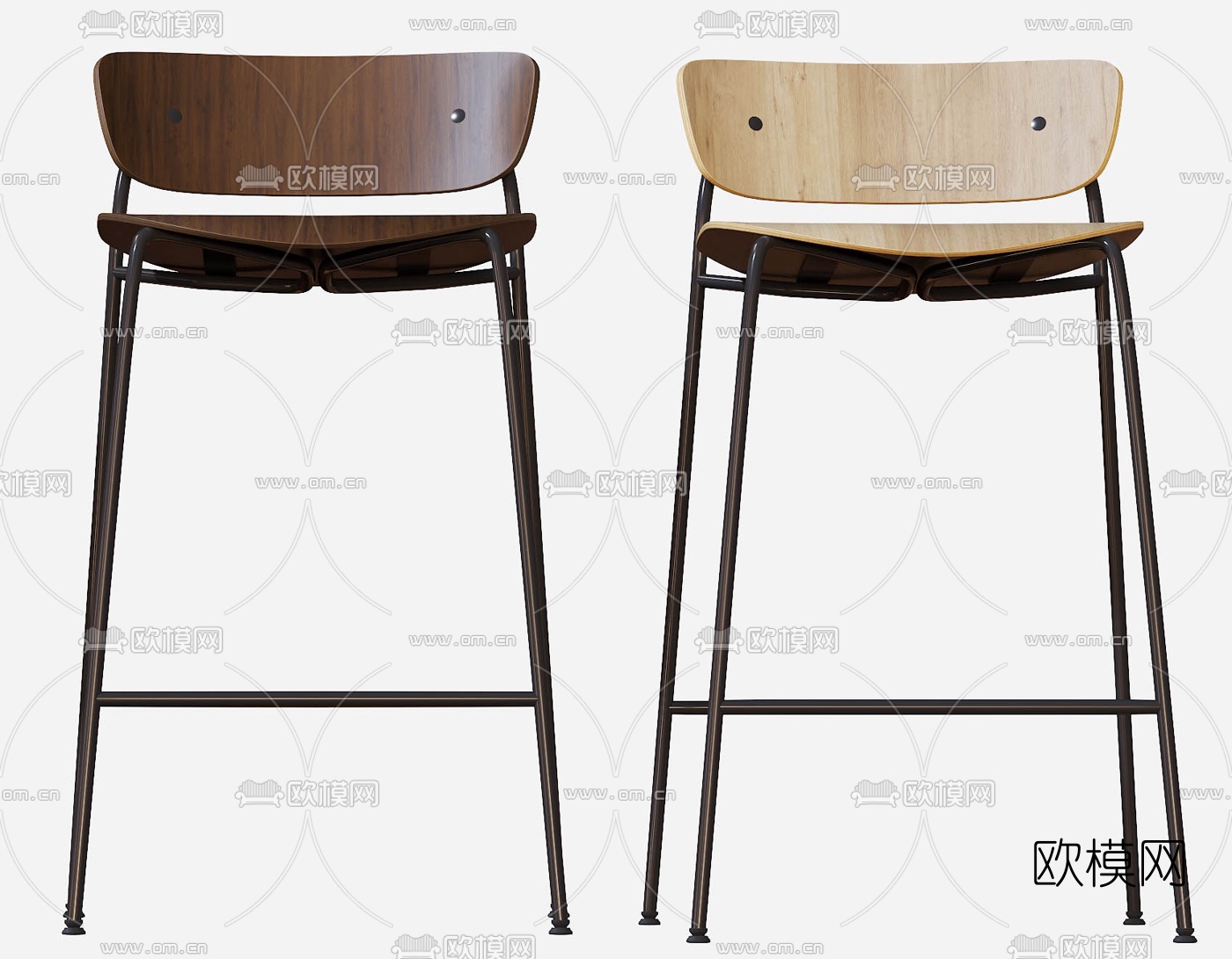北欧原木吧台椅3d模型下载（渲染图3）